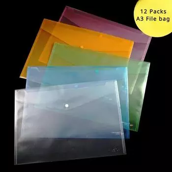 12 упаковок А3 утолщенные прозрачные пластиковые папки для хранения эскизов сумка для бумаги 8-открытая водонепроницаемая для студенческого офиса