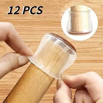 12 упаковок больших силиконовых накладок на ножки стула с войлоком — противоскользящие, прозрачные круглые чехлы для защиты пола — идеально подходят для ресторанов, отелей, кафе 12pcs