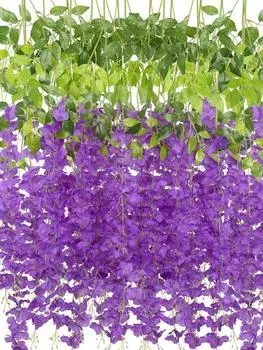 12 упаковок искусственных вистерий, висячие цветы, объемная поддельная глициния, лоза, Ратта, подвесная гирлянда, шелковые цветы, веревка, вечеринка, свадьба, домашний декор розовый