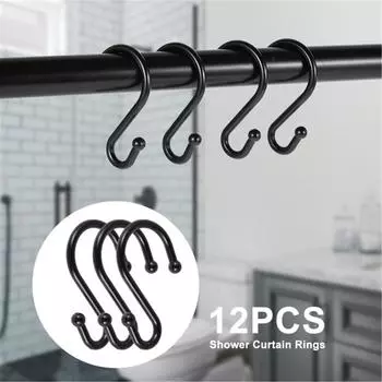 12 упаковок крючков для занавесок для душа в ванной, набор металлических колец для занавесок для душа, устойчивые к ржавчине S-образные декоративные крючки для душа One Size чёрный