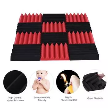 12 упаковок студийной акустической пены, губчатых панелей, плитки, звукопоглощающей звукоизоляционной пены, треугольника 12-pack Triangle чёрный