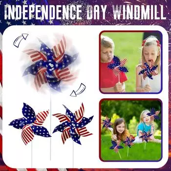 12 упаковок вертушек с патриотическими украшениями, вертушки с американским флагом на палочке и колышком ко Дню независимости, One Size