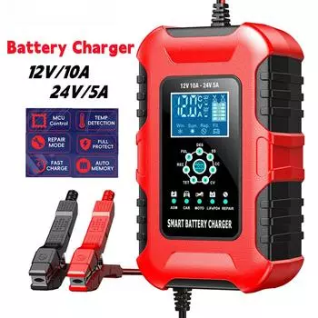 12 В/10 А 24 В/5 А Автомобильные зарядные устройства для аккумуляторов Полностью автоматические AGM Wet Smart зарядные устройства для аккумуляторов Портативные зарядные устройства для аккумуляторов EU Plug красный/чёрный