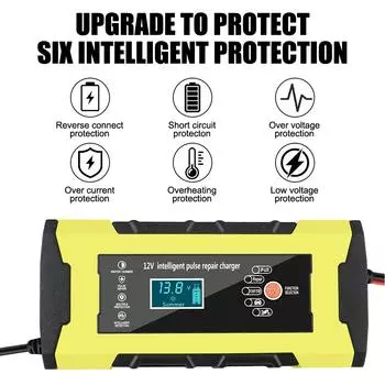 12 В 10 А интеллектуальная быстрая зарядка, автоматическое зарядное устройство для аккумулятора автомобиля и мотоцикла, цифровой ЖК-дисплей, автоматический импульсный ремонт