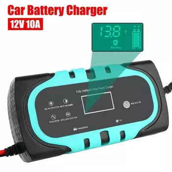 12 В 10 А Зарядное устройство с цифровым дисплеем Универсальное автомобильное зарядное устройство для умных автомобилей Быстрая зарядка для мотоцикла Влажная сухая свинцово-кислотная батарея Импульсный ремонт EU PLug