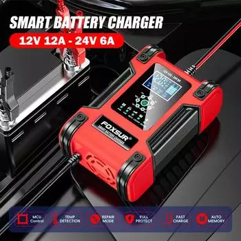 12 В 12 А автомобильное зарядное устройство 24 В 6 А интеллектуальное зарядное устройство для электрических мотоциклов для ремонта свинцово-кислотных аккумуляторов AGM Lifepo4 для грузовых автомобилей