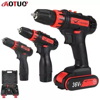 12 В/18 В/36 В Бытовая двухскоростная литиевая аккумуляторная дрель Аккумуляторная дрель Электрическая отвертка Электрические перфораторы с ящиком для инструментов 12V-with toolbox чёрный
