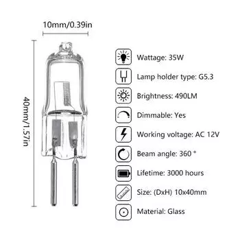 12 В 220 В 2-контактный тип G4/G5.3/G9 галогенные лампы 20 Вт/25 Вт/35 Вт/40 Вт прозрачные лампочки для домашнего декора A2