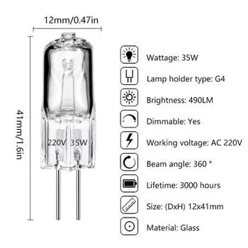12 В 220 В 2-контактный тип G4/G5.3/G9 галогенные лампы 20 Вт/25 Вт/35 Вт/40 Вт прозрачные лампочки для домашнего декора A7