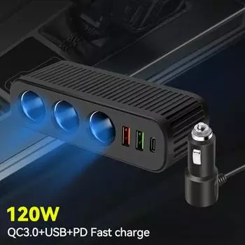 12 В/24 В 120 Вт Многофункциональный автомобильный прикуриватель Быстрое зарядное устройство PD QC USB Быстрая зарядка Адаптер питания Зарядное устройство Гнездо
