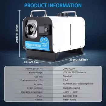 12 В, 24 В, 220 В, 2-8 кВт дизельный воздушный обогреватель, все в одном, парковочный обогреватель с управлением через приложение Bluetooth для дома, автофургона, универсальный чёрный