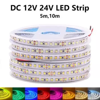 12 В 24 В 2835 светодиодная лента диодная лента 5 м 10 м 120 светодиодов/м мягкая лампа бар 8 мм печатная плата белый/теплый белый/синий/красный/розовый/зеленый/ 24V 5M теплый белый