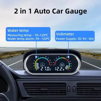 12 В/24 В 2 в 1 ЖК-дисплей Автомобильный цифровой горизонтальный датчик температуры воды вольтметр вольтметры с датчиком температуры 10 мм