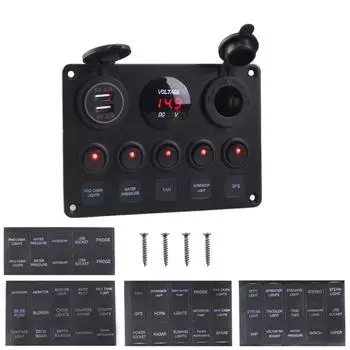 12 В 24 В 5-кнопочная светодиодная панель с переключателем USB для автомобиля, морской лодки, грузовика, прицепа, каравана, аксессуаров зеленый свет