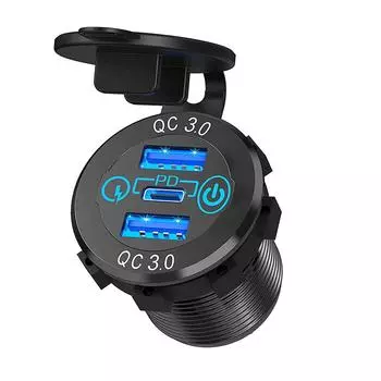 12 В-24 В 60 Вт тройное автомобильное зарядное устройство USB PD3.0 и двойное QC3.0 с сенсорным переключателем Адаптер для быстрой зарядки Автобус Прицеп Лодки синий