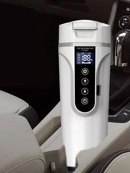 12 В/24 В 75-90 Вт 450 мл ЖК-дисплей Автомобильная нагревательная чашка для кофе с сенсорным экраном Электрическая термокружка для путешествий белый