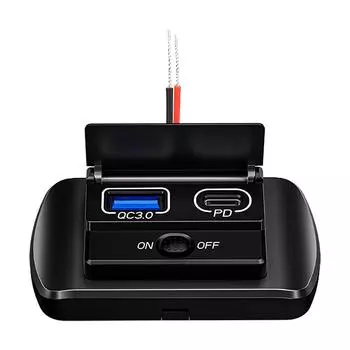 12 В/24 В автомобильное зарядное устройство USB-разъем с выключателем QC3.0 PD Двойная USB-розетка