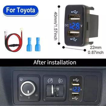 12 В-24 В автомобильное зарядное гнездо адаптер два порта USB быстрое зарядное гнездо с дисплеем напряжения для автоаксессуаров Toyota 40X22 мм