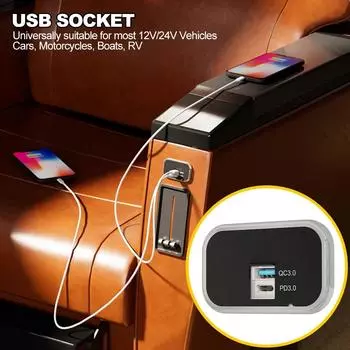 12 В/24 В автомобильное зарядное устройство для мотоцикла USB Type-C PD3.0 USB3.0 разъем для быстрой зарядки для зарядки лодки на борту автофургона