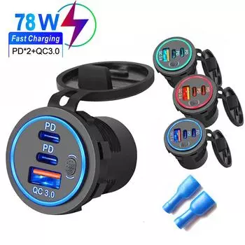 12 В/24 В автомобильное зарядное устройство Dual PD QC 3.0 быстрое зарядное устройство с переключателем водонепроницаемое для автомобиля RV лодки морского грузовика мотоцикла зелёный