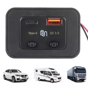 12 В/24 В автомобильный адаптер для автомобиля RV RV Home Camper Caravans Type C + QC3.0 USB A порт зарядное устройство для телефона светодиодная подсветка быстрое зарядное устройство для автомобиля чёрный