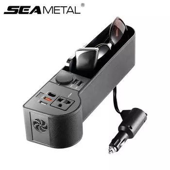 12 В/24 В до 220 В органайзер для автомобильного сиденья, многофункциональный ящик для хранения в щелях сиденья, светодиодный дисплей напряжения, универсальный автомобильный чёрный