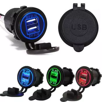 12 В 24 В двойная USB-розетка для зарядного устройства, розетка 2,1 А и 2,1 А для автомобиля, лодки, морского автофургона, мобильного устройства с предохранителем, набором для самостоятельной сборки, синим, красным и зеленым светодиодом