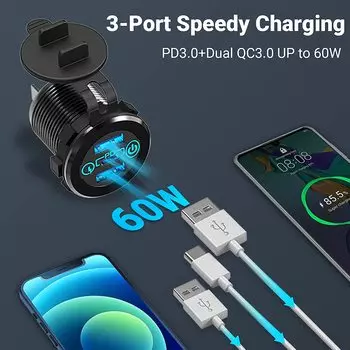 12 В 24 В несколько USB-розеток PD 20 Вт USB-C два порта QC3.0 с выключателем питания Автомобильный USB-порт 12 В розетка для автомобиля RV Лодка Морской грузовик красный