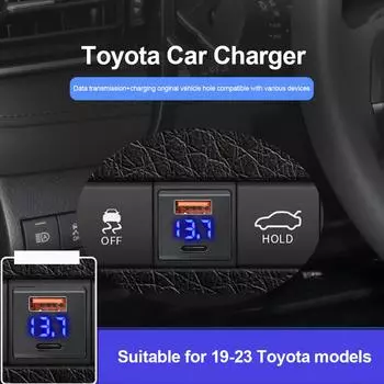 12 В-24 В PD+QC3.0 USB Type C Мини Автомобильное зарядное устройство Адаптер Напряжение Светодиодный дисплей Модифицированное автомобильное зарядное устройство ABS Телефон Зарядное устройство для Toyota чёрный