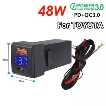 12 В-24 В PD+QC3.0 быстрое зарядное устройство для автомобиля, разъем для быстрой зарядки, USB-адаптер типа C для автомобильного зарядного устройства Mini Toyota, светодиодный дисплей напряжения, модифицированное автомобильное зарядное устройство для теле