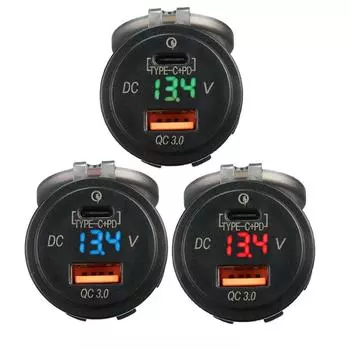 12 В 24 В PD QC 3,0 Quick USB Type C Автомобильное зарядное устройство для автомобиля RV Караван Лодка Мотоцикл красный