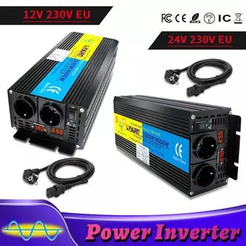 4000 Вт (Вершина горы) 12 В до 220 В 2000 Вт Номинальная мощность бесперебойного питания Чистый синусоидальный инвертор с дисплеем для грузовика автофургона Домашняя солнечная система 24V 220V EU чёрный