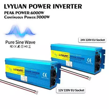 12 В/24 В постоянного тока в 220 В переменного тока, 3000 Вт/6000 Вт, ЖК-дисплей и светодиодный дисплей, розетка европейского стандарта, чистая синусоида, двойной источник переменного тока, 220 В, инвертор для кемпинга