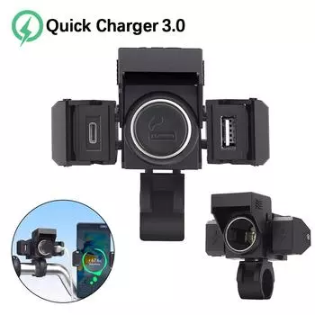 12 В 24 В с прикуривателем 3-в-1 многофункциональный разъем PD QC3.0 USB Type C розетка зарядное устройство для аккумулятора мотоцикла чёрный
