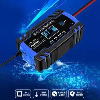 12 В 24 В широко используемый аккумулятор, интеллектуальный контроллер для предотвращения перезарядки, импульсный ремонт микропроцессора EU Plug синий