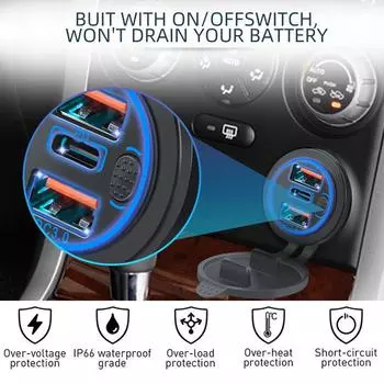 12 В/24 В тройной порт 68 Вт USB-C несколько автомобильных зарядных гнезд PD3.0 3USB QC3.0 порта с сенсорным переключателем быстрый автомобильный адаптер