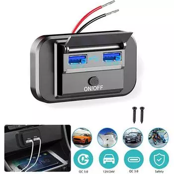 12 В-24 В USB автомобильное зарядное устройство, двойной USB-порт, адаптер питания, USB-разъемы для автомобиля, мотоцикла, грузовика, лодки, автобуса, автодома QC+QC