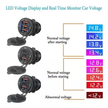 12 В/24 В USB-розетка 78 Вт 3 порта автомобильное зарядное устройство розетка двойная 30 Вт PD тип C и 18 Вт QC 3.0 с выключателем для автомобиля грузовика мотоцикла автофургона морской