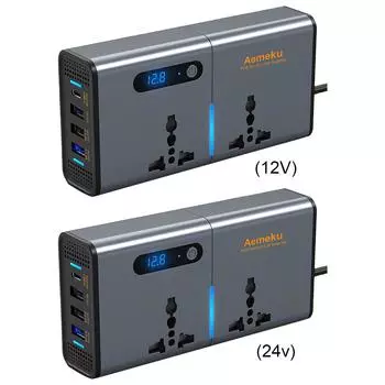 12 В/24 В в переменный ток 220 В автоматический инвертор питания Type-C USB быстрая зарядка многофункциональный разъем преобразователь цифровой дисплей 4 порта USB QC3.0 12v