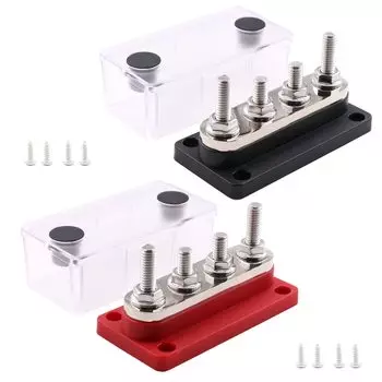 12 В - 48 В постоянного тока 300 А распределительный блок питания шины медный 4 x 5/16 клеммы со штифтами для тяжелых условий эксплуатации с крышкой черный и красный 2 шт. в упаковке