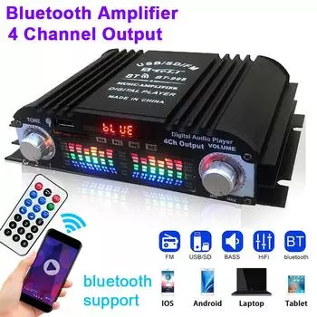 12 В 4-канальный автомобильный усилитель Bluetooth сабвуфер аудио усилитель стерео аудио коробка 4 голосовой канал аудиоплеер