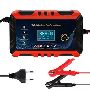 12 В 6 А автомобильное зарядное устройство для аккумуляторов, умное быстрое зарядное устройство, интеллектуальное импульсное зарядное устройство для ремонта автомобилей, мотоциклов, влажных, сухих, свинцово-кислотных аккумуляторов оранжевый
