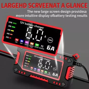 12 В 6 А автомобильное зарядное устройство 14,6 В 6 А цифровой дисплей электрическое зарядное устройство для мотоцикла для LiFePO4 свинцово-кислотных AGM интеллектуальных аккумуляторов ремонт EU Plug