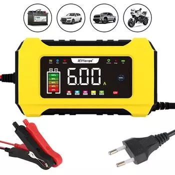 12 В 6 А интеллектуальное быстрое зарядное устройство с ЖК-дисплеем, полностью автоматическое зарядное устройство для автомобильных аккумуляторов, зарядные устройства с вилкой ЕС, автомобильные аксессуары Yellow