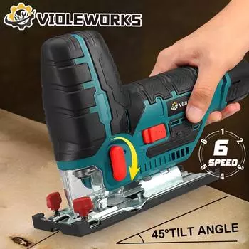 12 В, 70 мм, 1080 Вт, аккумуляторный лобзик, электрический лобзик, 6 скоростей, регулируемый портативный деревообрабатывающий электроинструмент, угол наклона 45 градусов 1*Battery