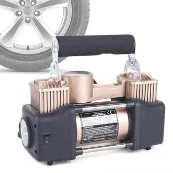 12 В автомобильный двойной воздушный насос компрессор автомобильный шиномонтажный насос 240 Вт двойной цилиндр 150 фунтов на кв. дюйм 70 л/мин металл