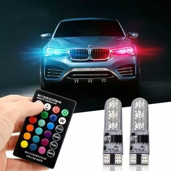 12 В автомобиль RGB LED T10 W5W RGB сигнальная лампа для чтения клин свет автомобиля декоративные огни пульт дистанционного управления разноцветный