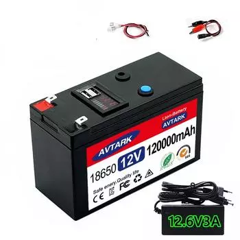12 В батарея 120 Ач 18650 литиевая аккумуляторная батарея для солнечной энергии аккумулятор электромобиля + зарядное устройство 12,6 В 3 А