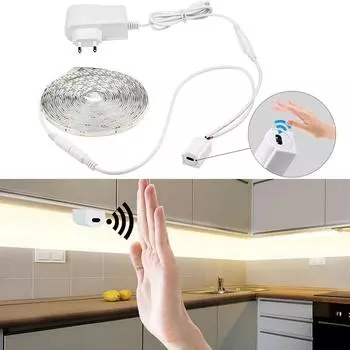 12 В Датчик ручного развертки Настенный светильник Датчик движения Светодиодный детектор освещения шкафа Управление ВКЛ/ВЫКЛ Ночник Для украшения спальни Освещение шкафа Вилка европейского стандарта 1M белый