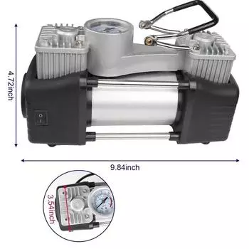 12 В двухцилиндровый насос для шин с манометром, пористый автомобильный металлический воздушный инжектор, DC мини-автомобильный компрессор, велосипедный насос для кемпинга чёрный